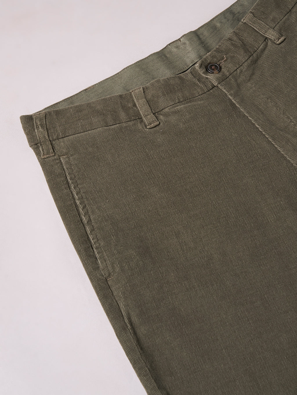Men's Corduroy Green Cotton Lycra Regular Fit Pant