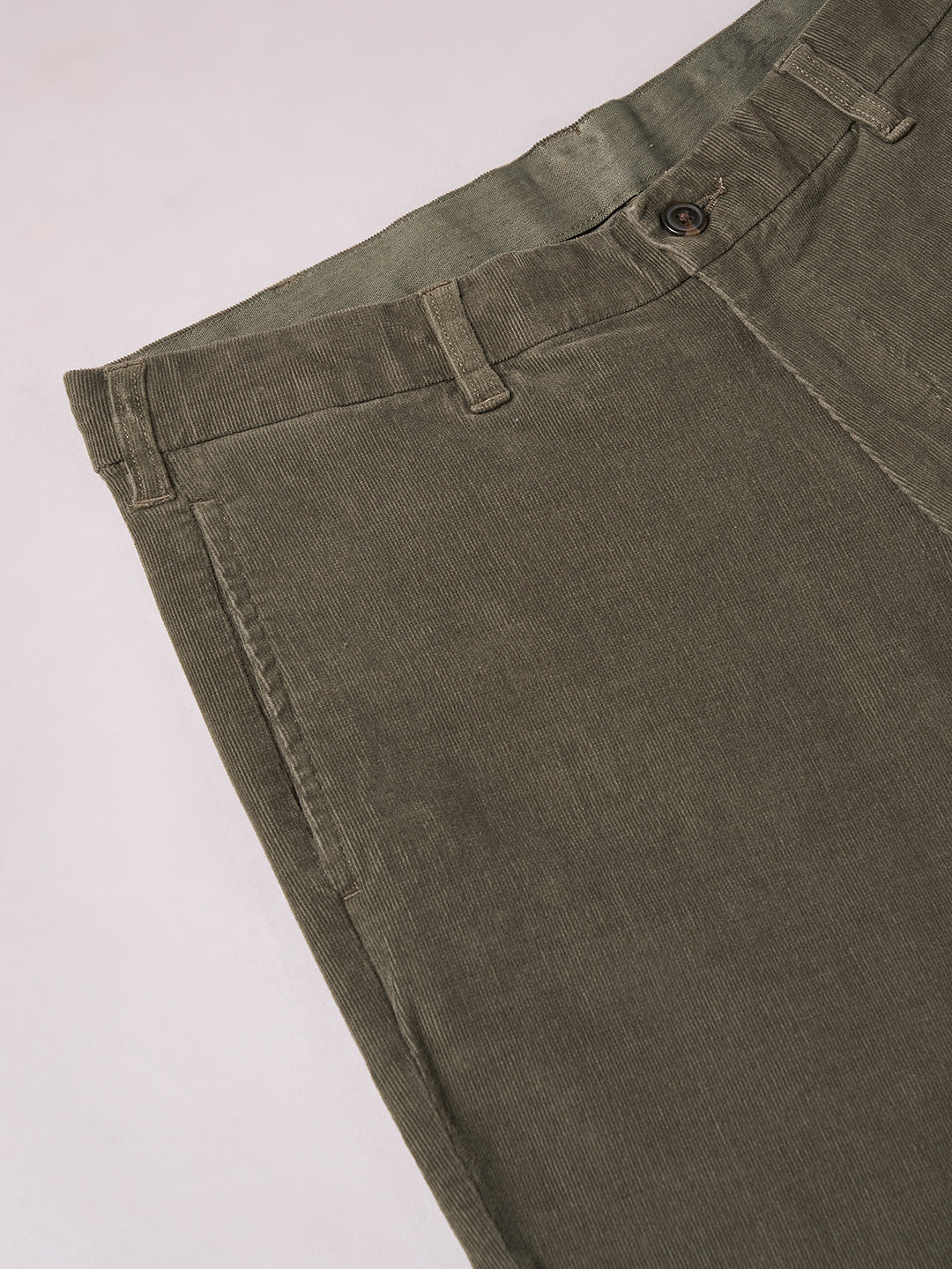 Men's Corduroy Green Cotton Lycra Regular Fit Pant