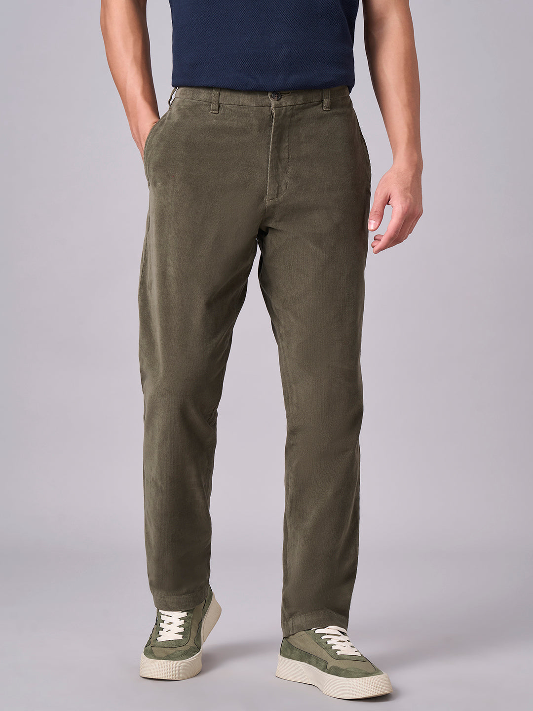 Men's Green Cotton Lycra Regular Fit Pant