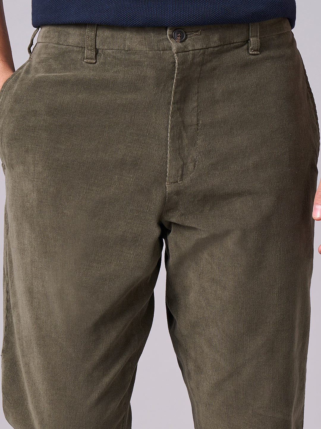 Men's Corduroy Green Cotton Lycra Regular Fit Pant