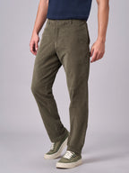 Men's Corduroy Green Cotton Lycra Regular Fit Pant