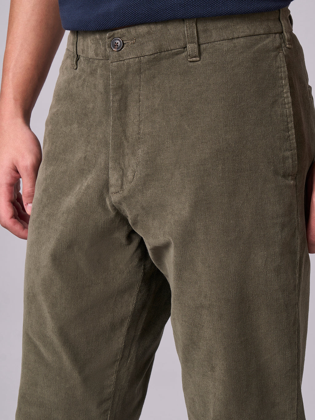 Men's Corduroy Green Cotton Lycra Regular Fit Pant