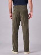 Men's Corduroy Green Cotton Lycra Regular Fit Pant