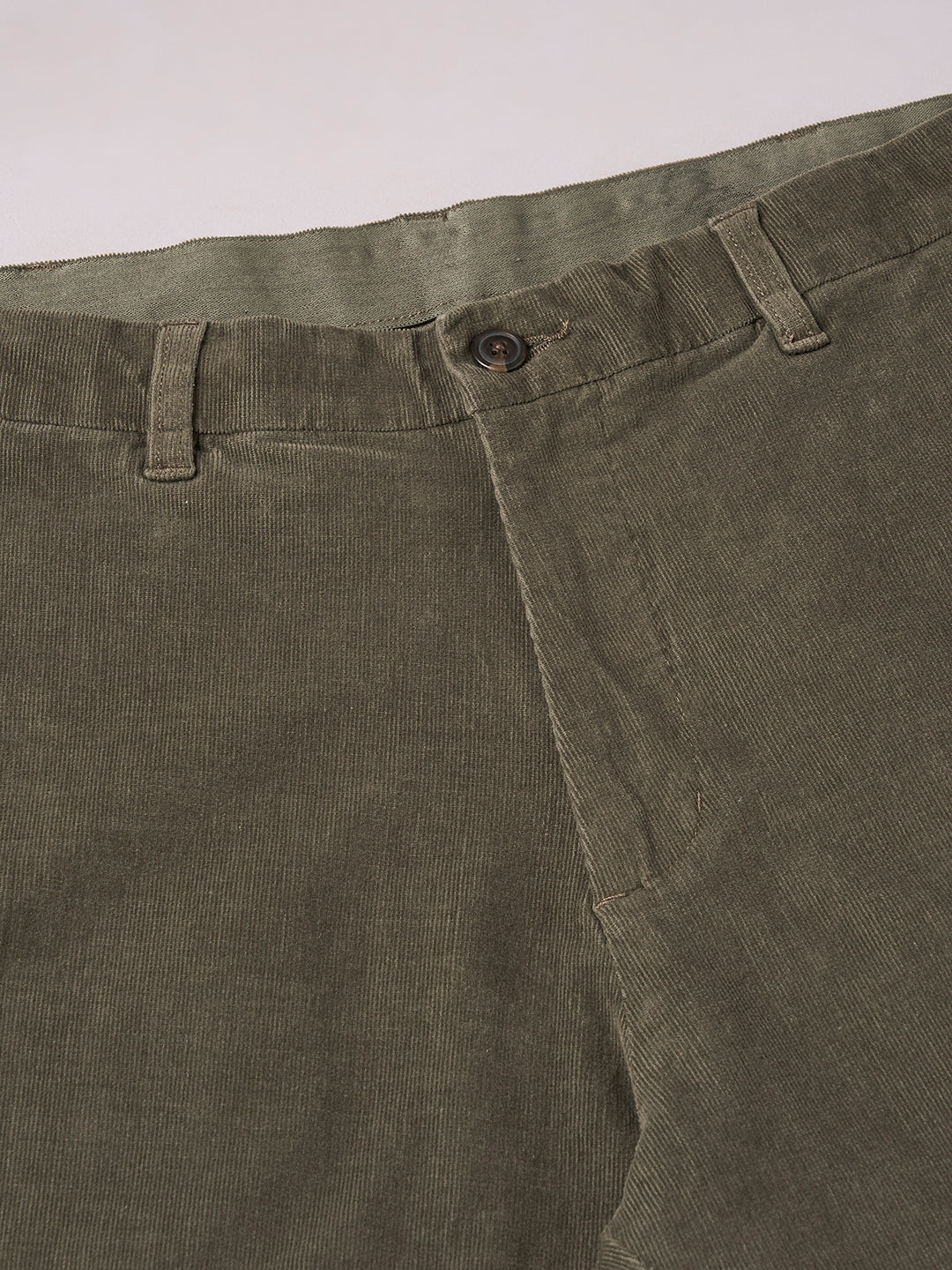 Men's Corduroy Green Cotton Lycra Regular Fit Pant