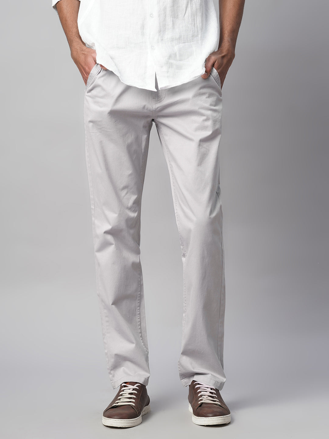 Men's Grey Cotton Lycra Regular Fit Pant