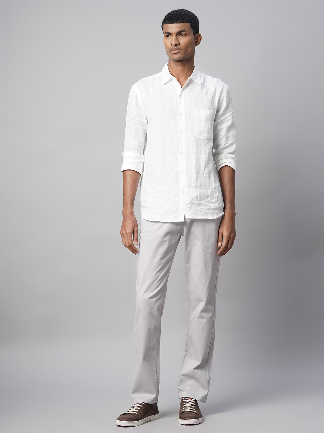 Men's Grey Cotton Lycra Regular Fit Pant