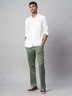 Men's Lt.Olive Cotton Lycra Regular Fit Pant