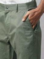 Men's Lt.Olive Cotton Lycra Regular Fit Pant