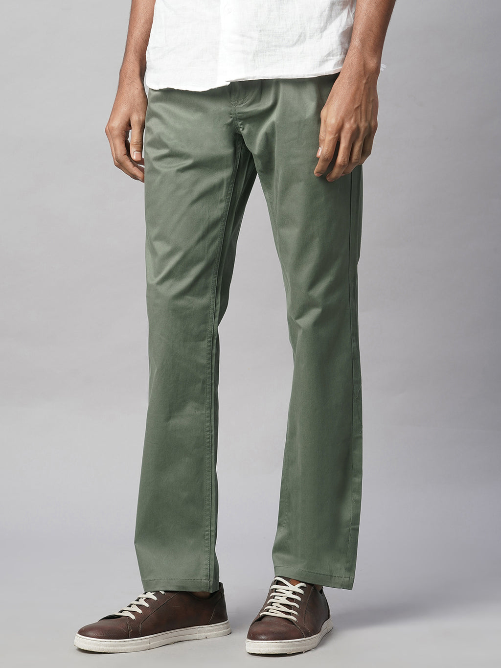 Men's Lt.Olive Cotton Lycra Regular Fit Pant