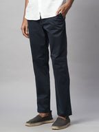 Men's Navy Cotton Lycra Regular Fit Pant