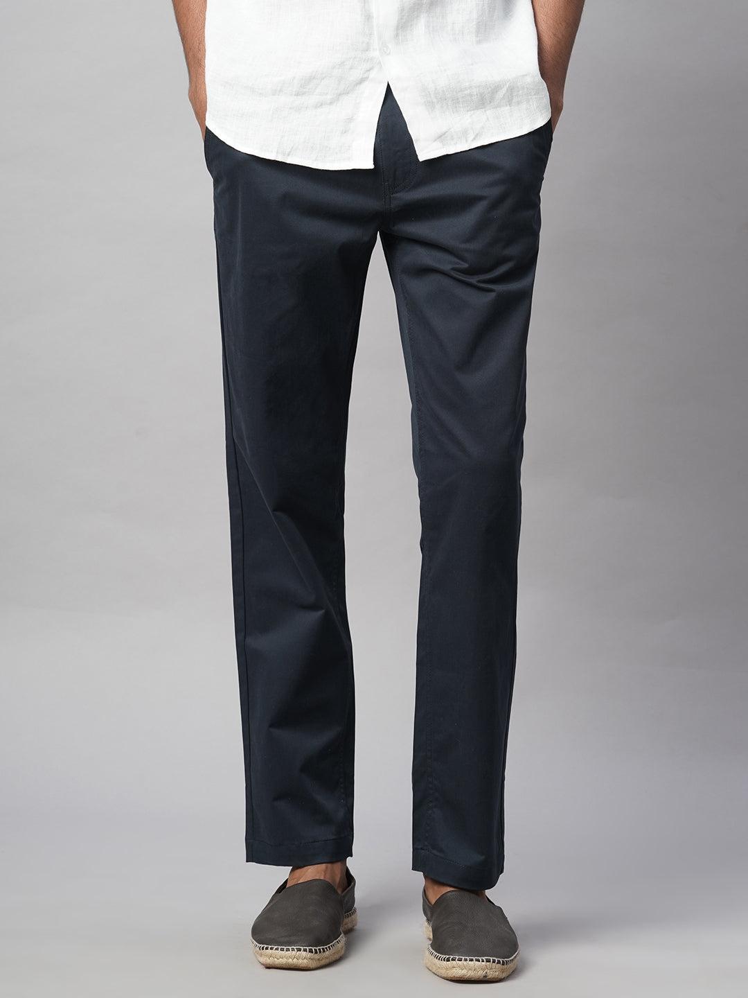 Men's Navy Cotton Lycra Regular Fit Pant