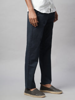 Men’s Cotton Lycra Regular Fit Side Seam Pockets Pant Navy