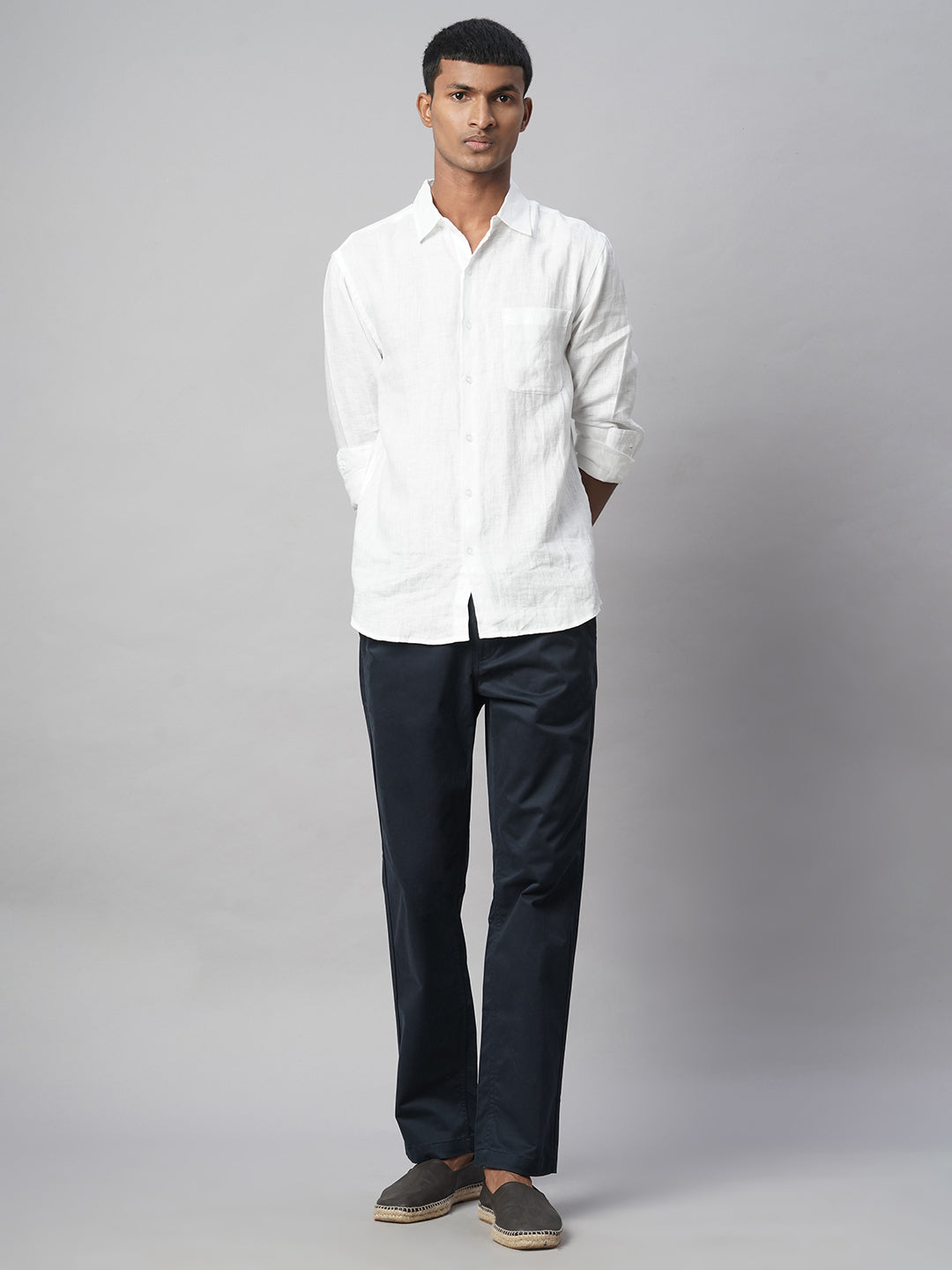 Men's Navy Cotton Lycra Regular Fit Pant