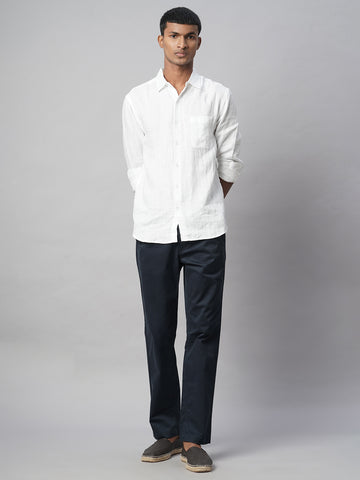 Men's Navy Cotton Lycra Regular Fit Pant