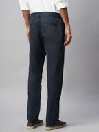 Men's Navy Cotton Lycra Regular Fit Pant