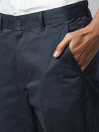 Men's Navy Cotton Lycra Regular Fit Pant