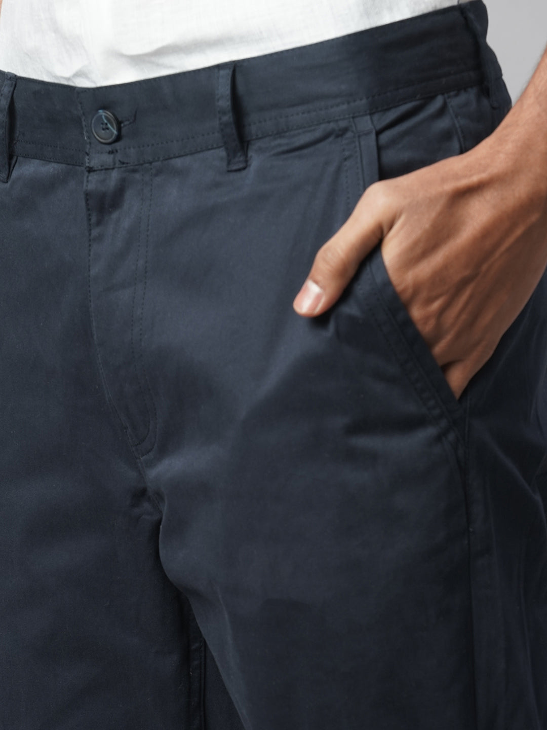 Men's Navy Cotton Lycra Regular Fit Pant
