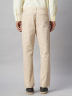 Men's Beige Cotton Lycra Slim Fit Pant