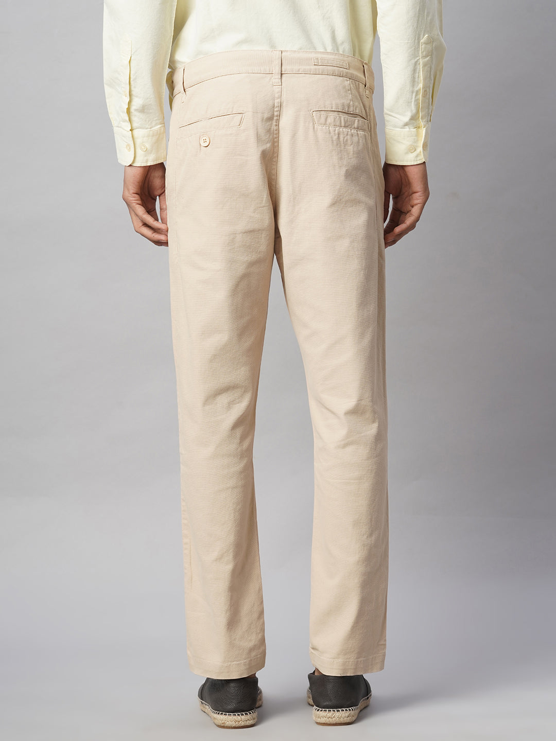 Men's Beige Cotton Lycra Slim Fit Pant