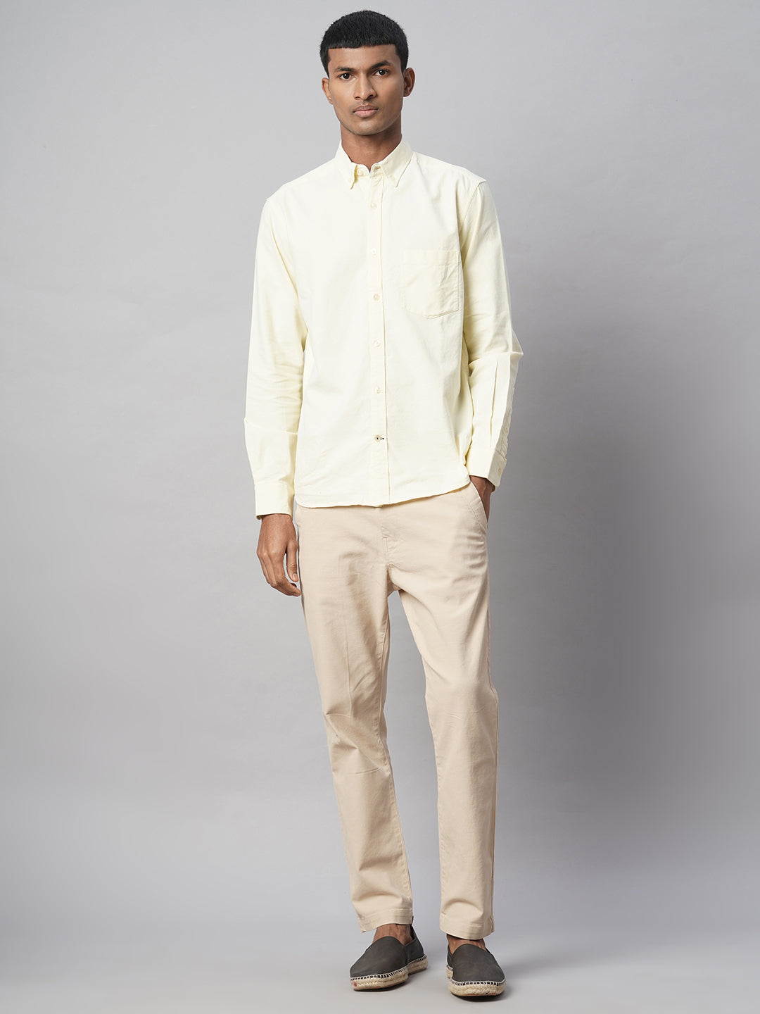 Men's Beige Cotton Lycra Slim Fit Pant