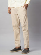 Men's Beige Cotton Lycra Slim Fit Pant