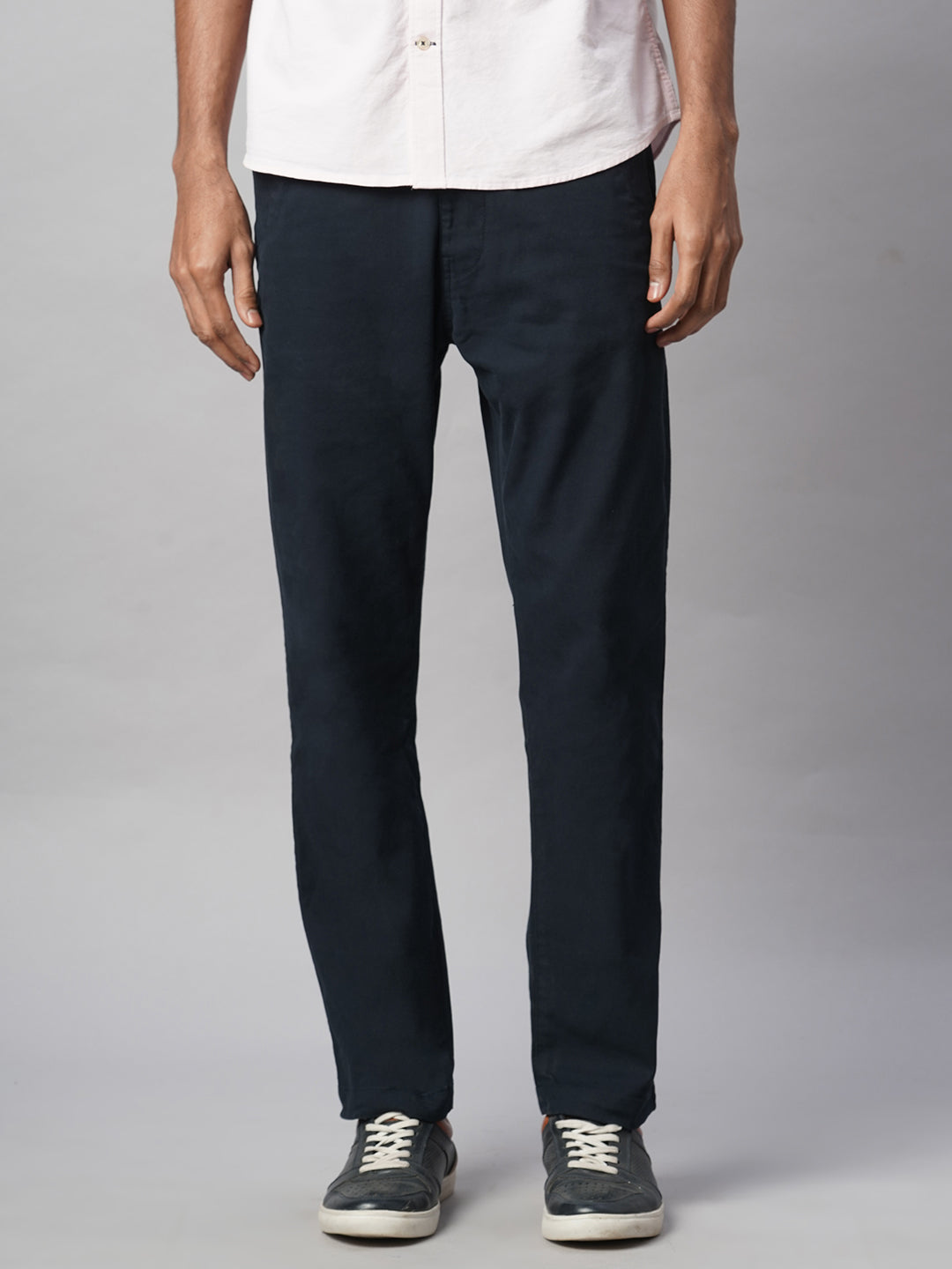 Men's Navy Cotton Lycra Slim Fit Pant