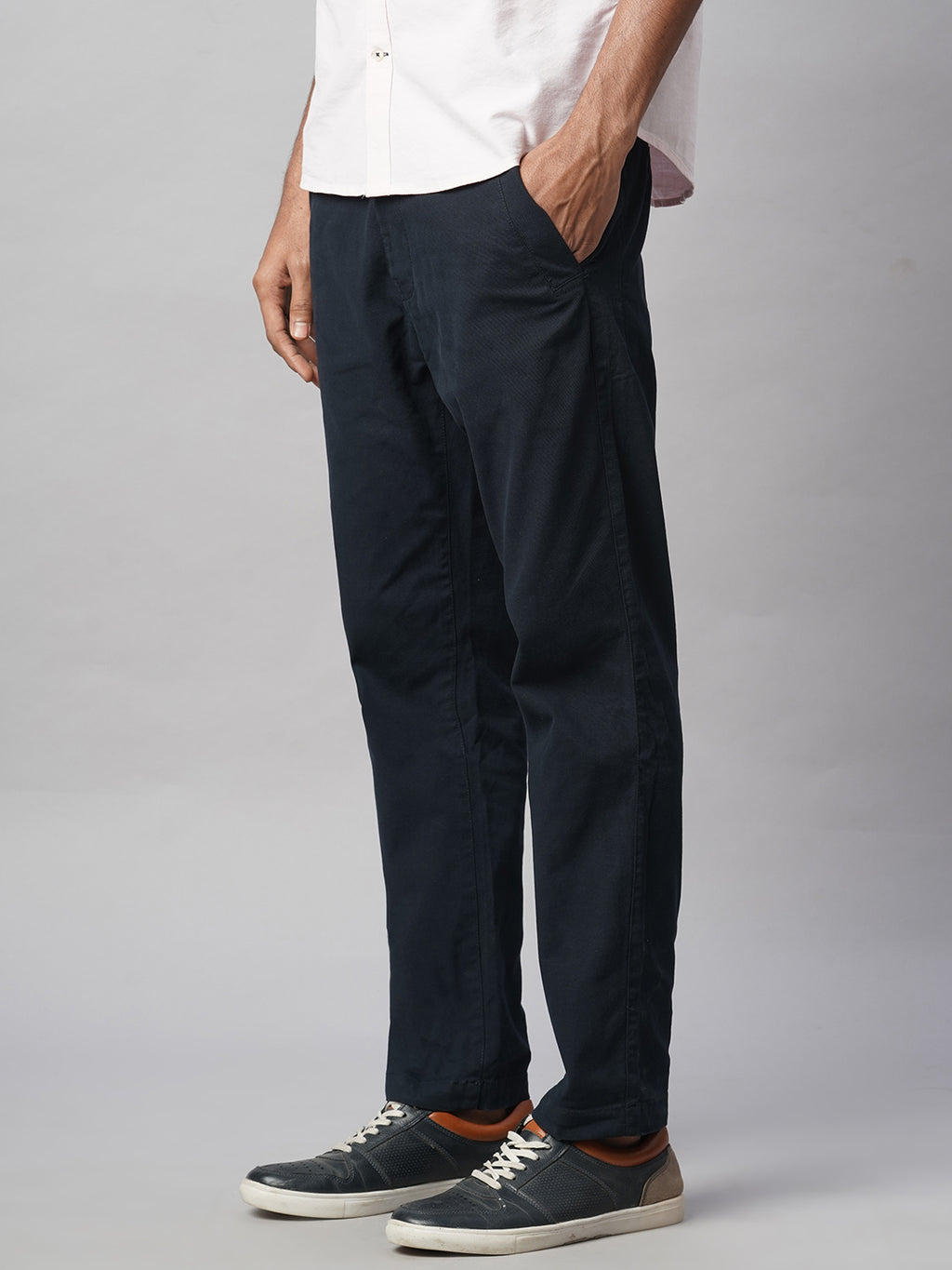 Men's Navy Cotton Lycra Slim Fit Pant