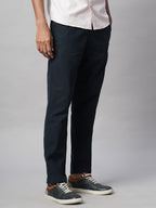 Men's Navy Cotton Lycra Slim Fit Pant