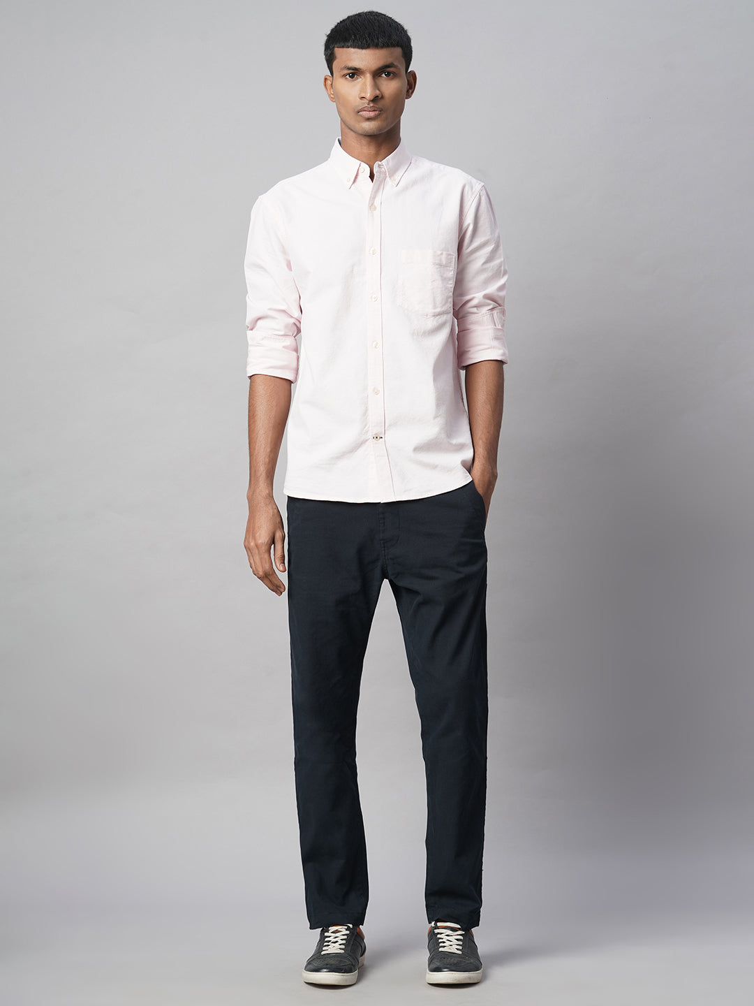 Men's Navy Cotton Lycra Slim Fit Pant