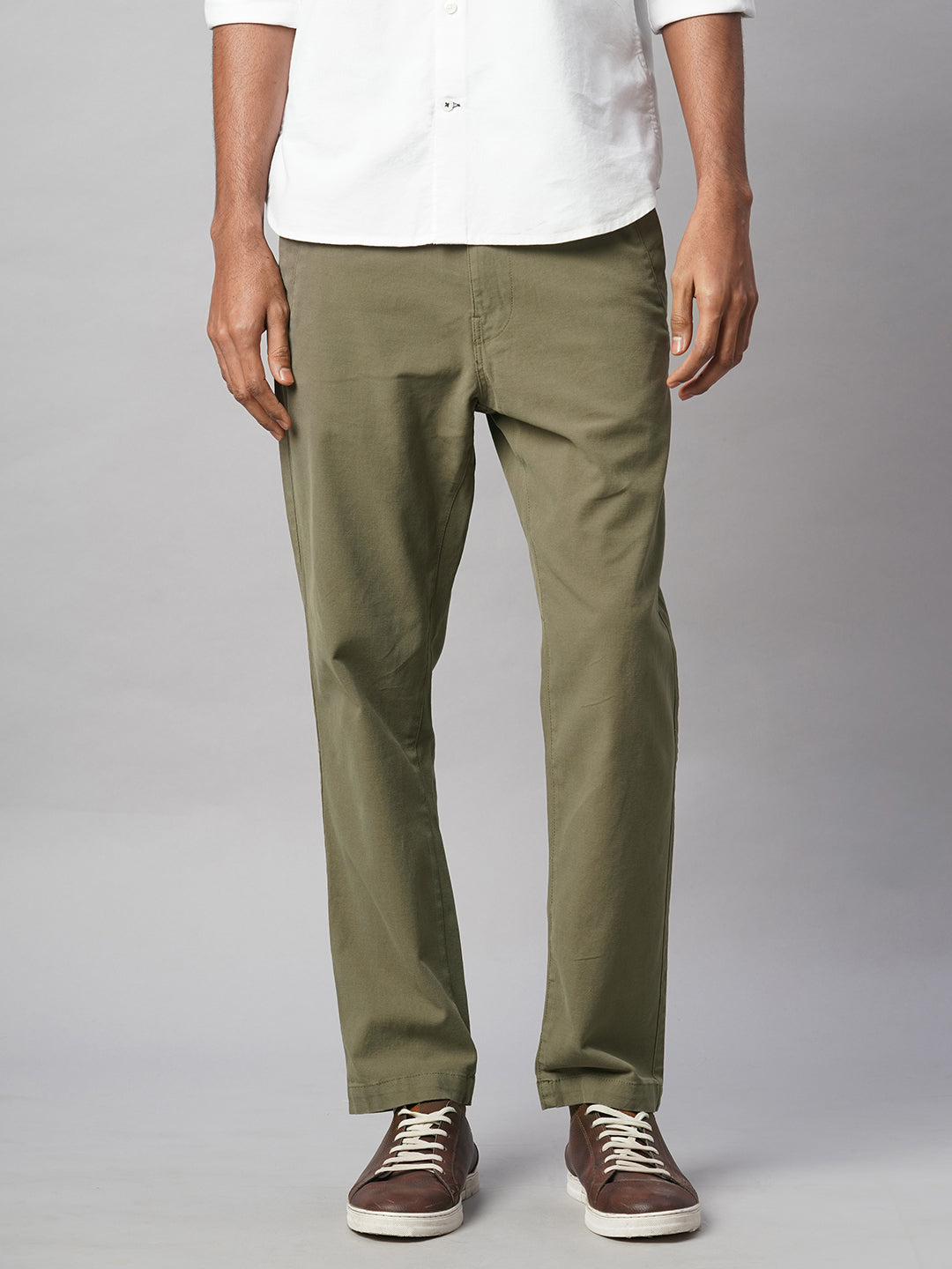 Men's Olive Cotton Lycra Slim Fit Pant
