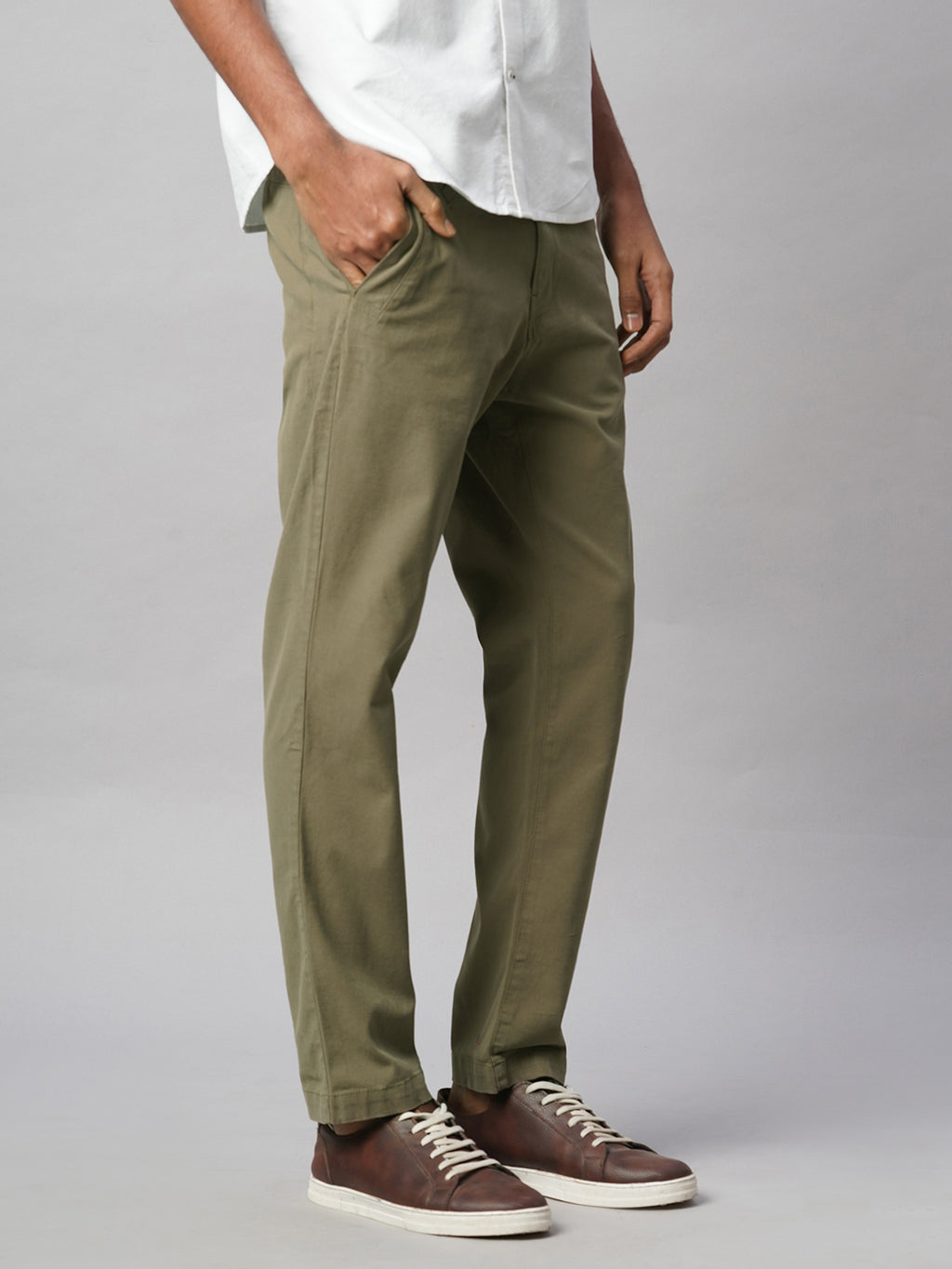 Men's Olive Cotton Lycra Slim Fit Pant