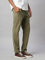 Men's Olive Cotton Lycra Slim Fit Pant