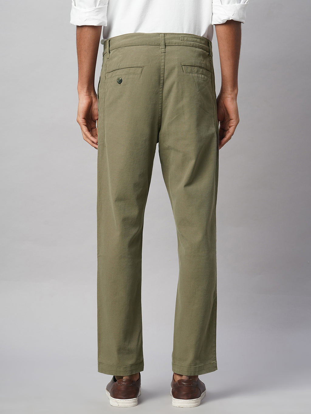 Men's Olive Cotton Lycra Slim Fit Pant