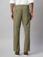 Men's Olive Cotton Lycra Slim Fit Pant