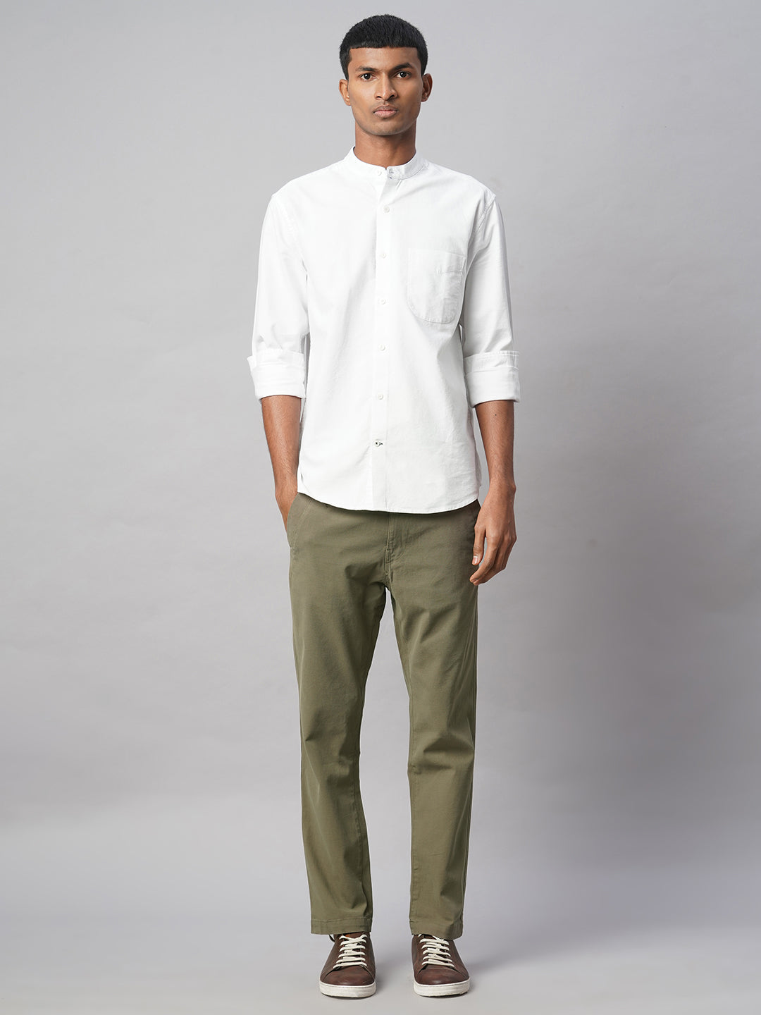 Men's Olive Cotton Lycra Slim Fit Pant