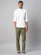Men's Olive Cotton Lycra Slim Fit Pant