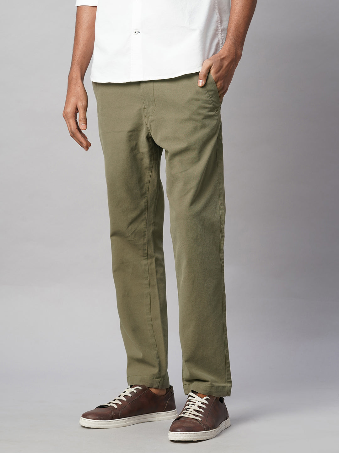 Men's Olive Cotton Lycra Slim Fit Pant