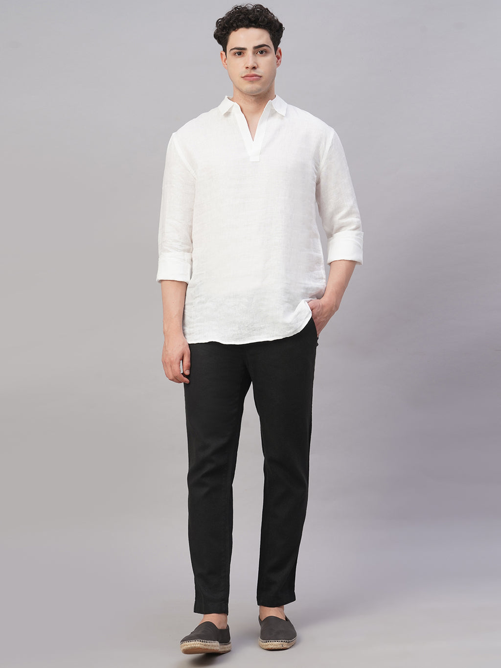 Men's Black Linen Cotton Regular Fit Pant