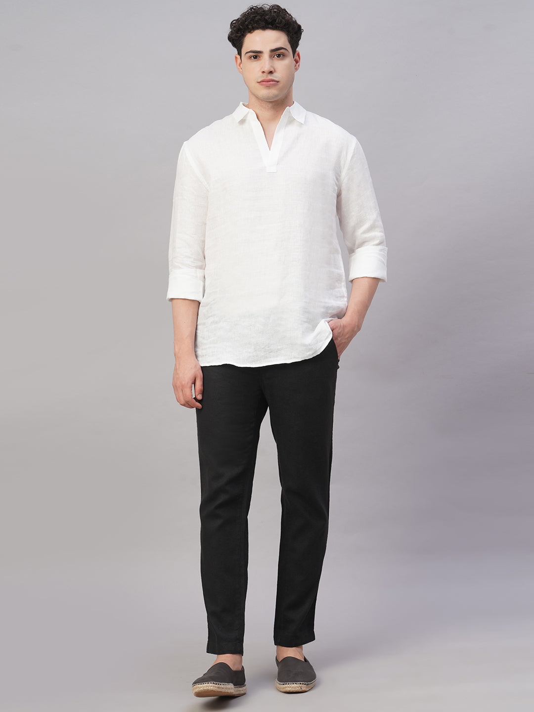 Men's Black Linen Cotton Regular Fit Pant