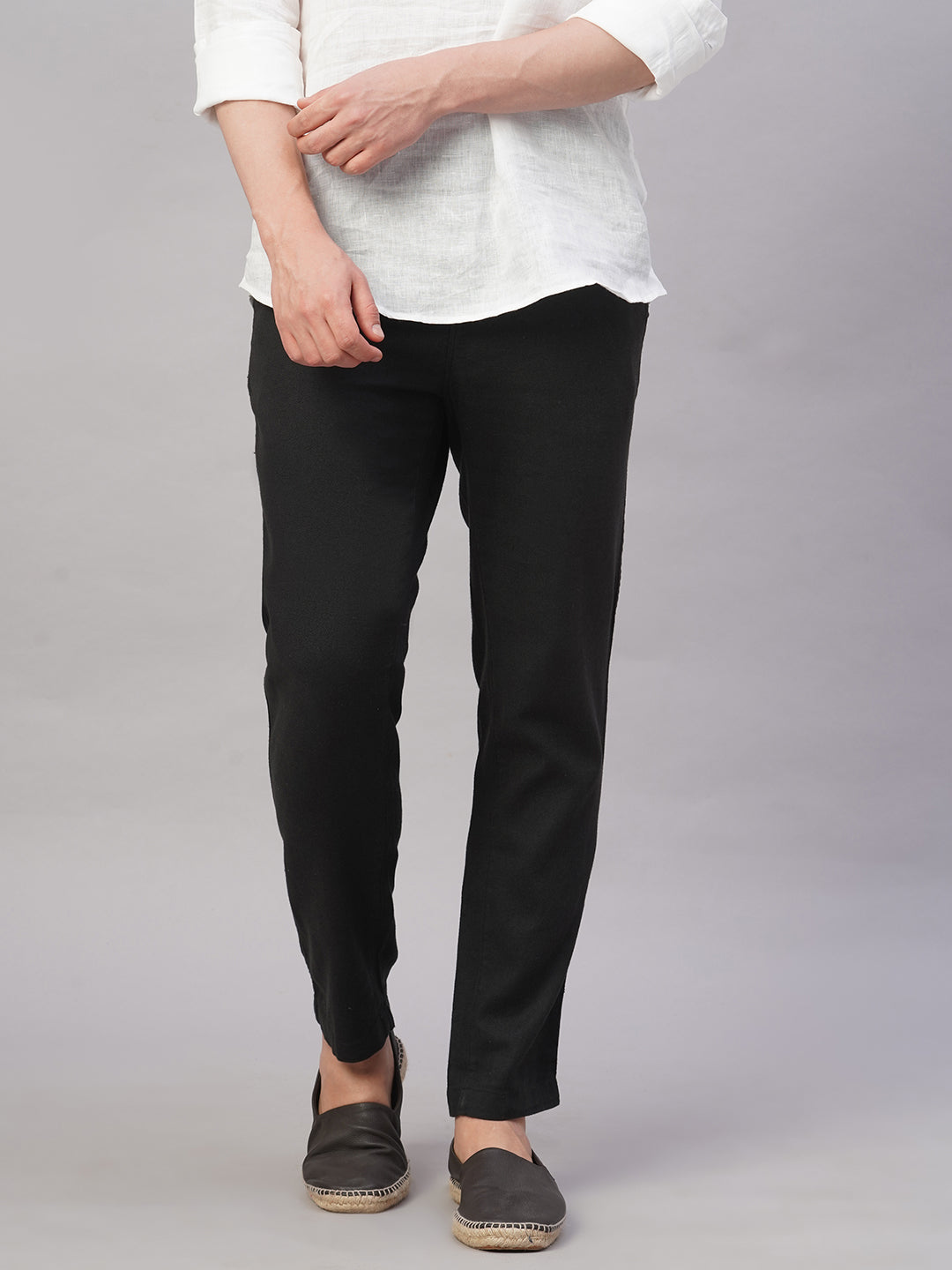 Men's Black Linen Cotton Regular Fit Pant