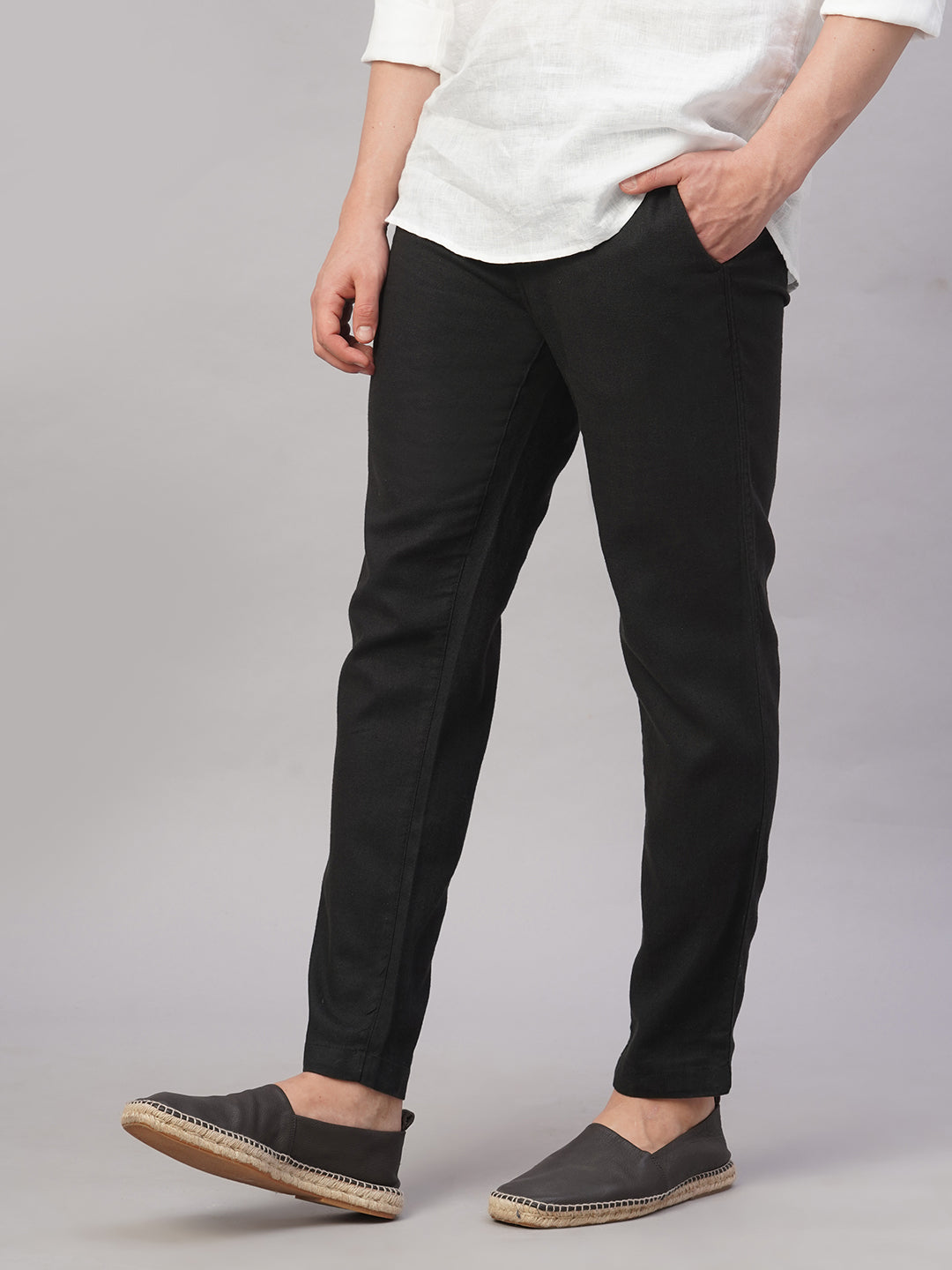 Men's Black Linen Cotton Regular Fit Pant
