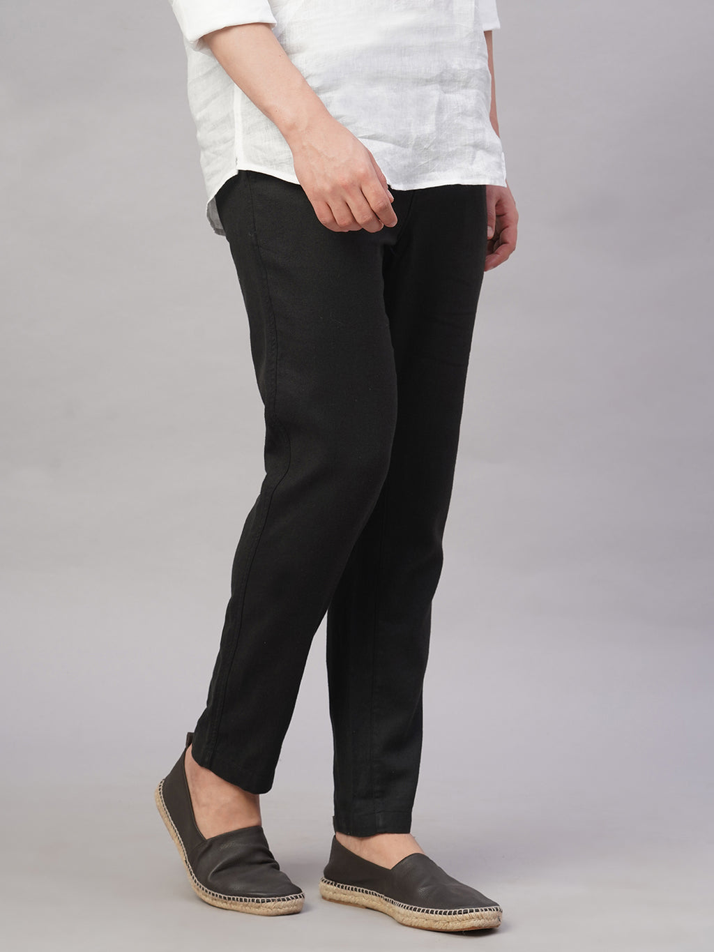 Men's Black Linen Cotton Regular Fit Pant