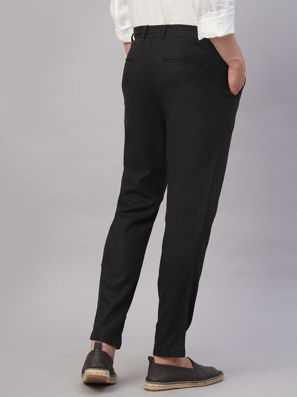 Men's Black Linen Cotton Regular Fit Pant