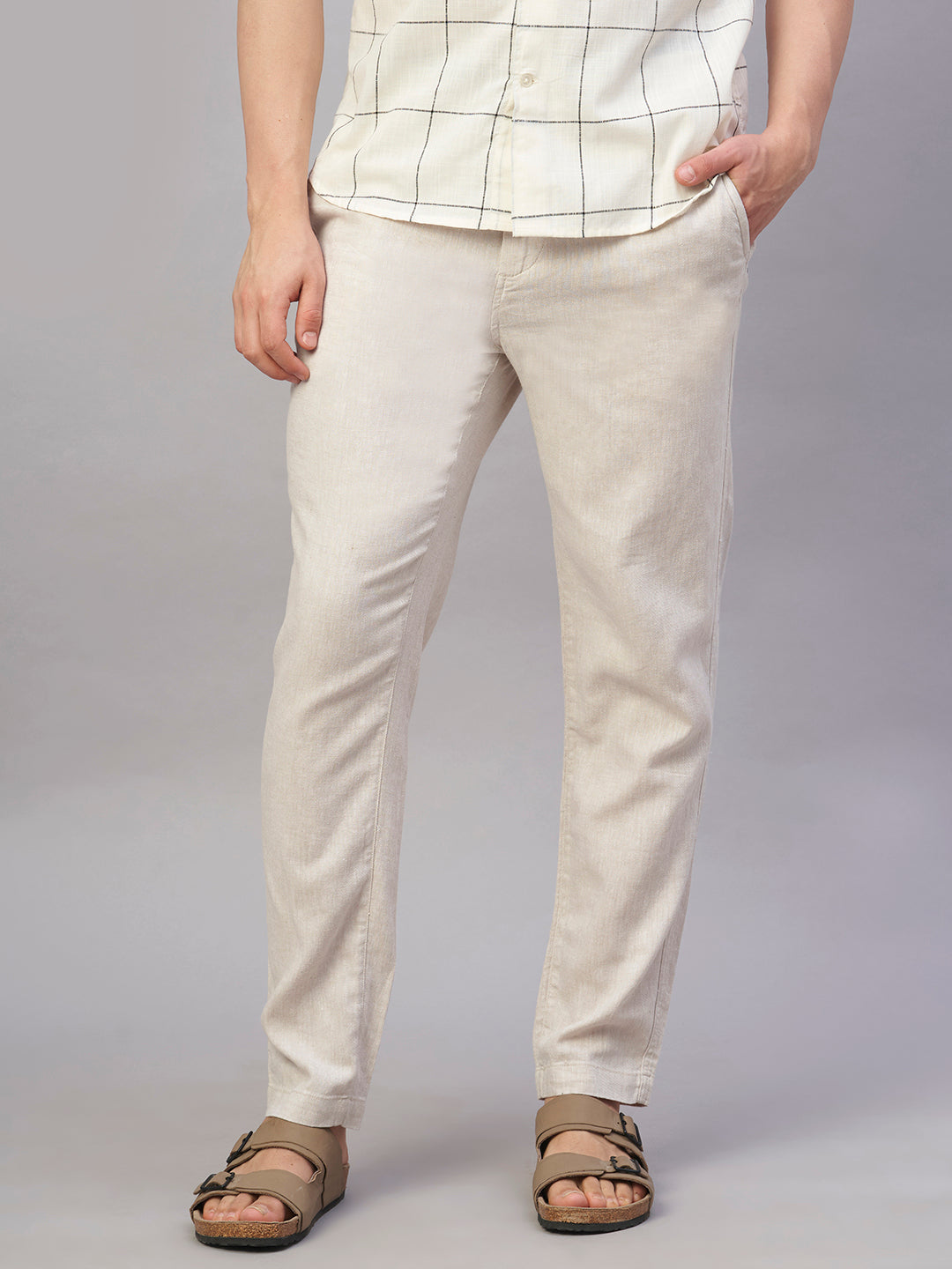 Men's Natural Linen Cotton Regular Fit Pant