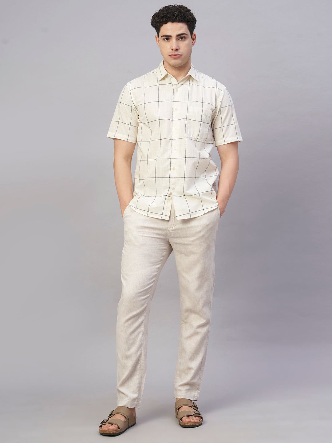 Men's Natural Linen Cotton Regular Fit Pant
