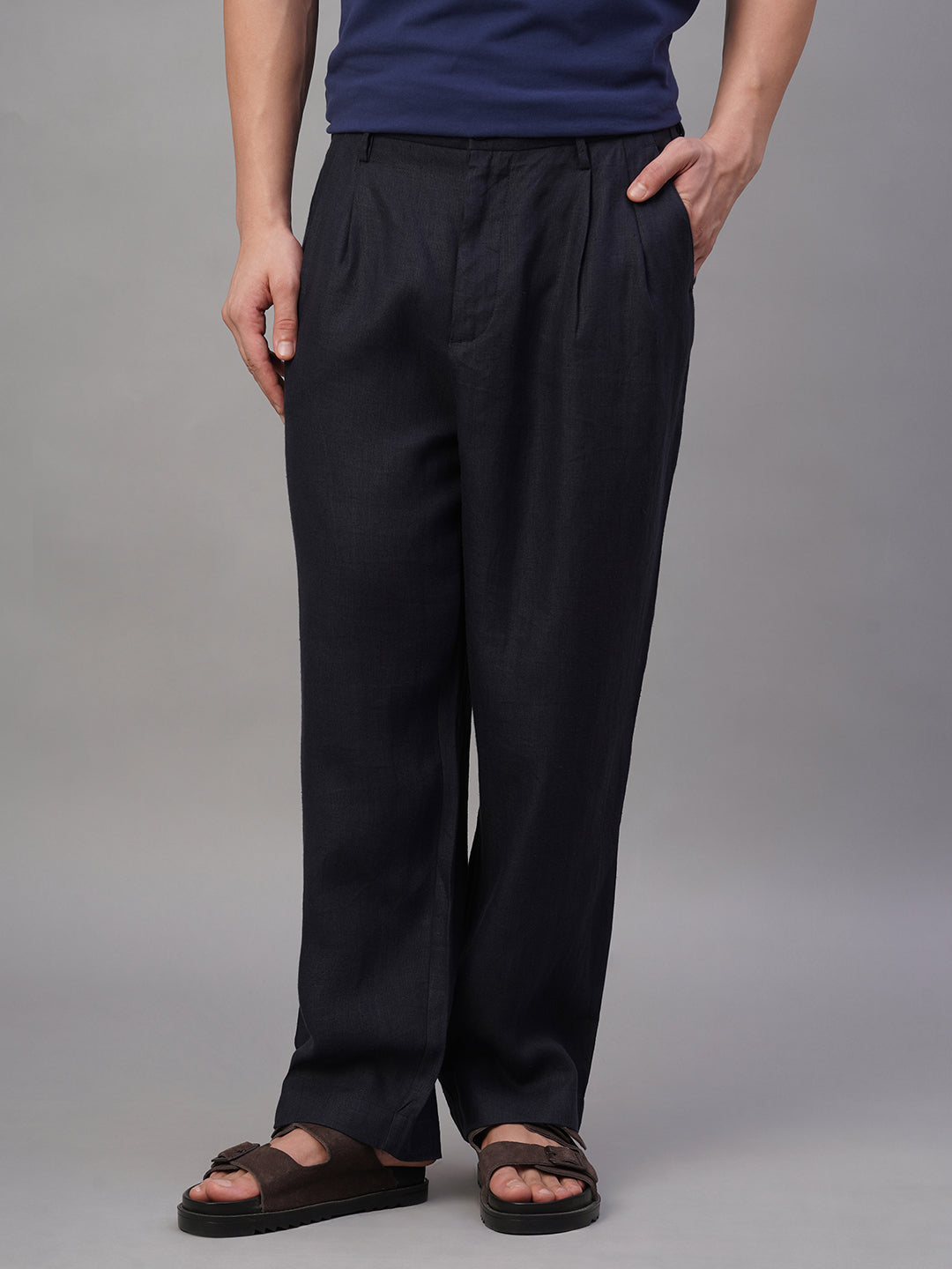 Men's Navy 100% Linen Loose Fit Pant