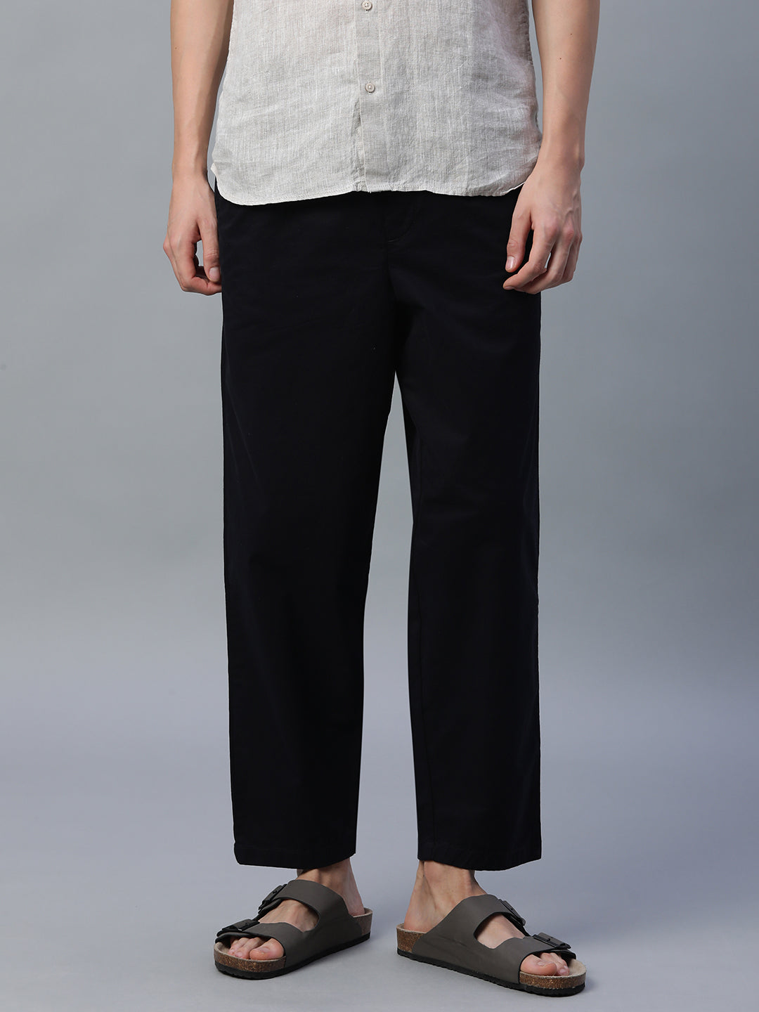 Men's Black Cotton Lycra Regular Fit Pant