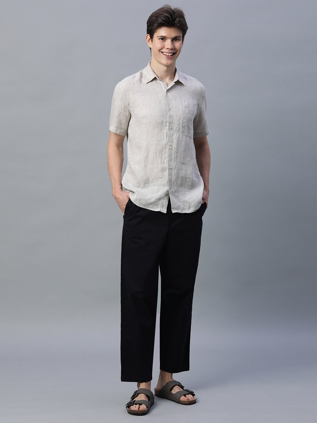 Men's Black Cotton Lycra Regular Fit Pant