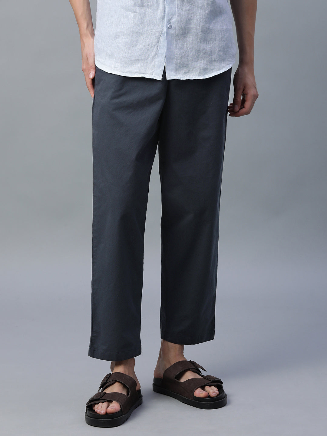 Men's Navy Cotton Lycra Regular Fit Pant