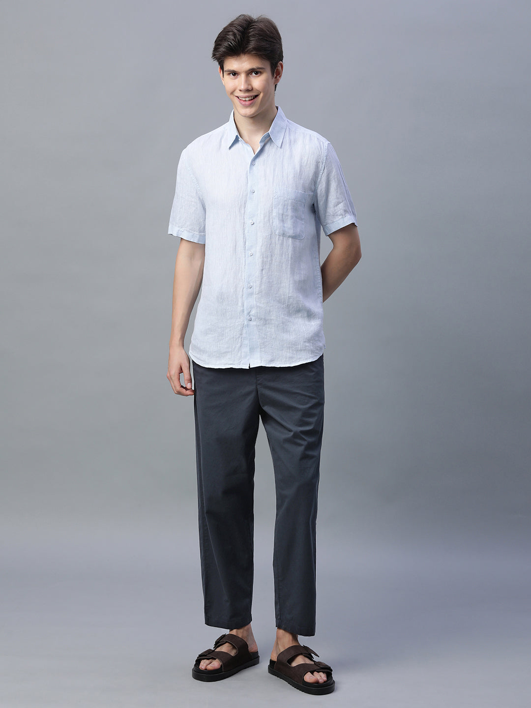 Men's Navy Cotton Lycra Regular Fit Pant